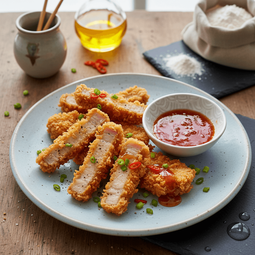 Kiaulienos tempura su saldžiarūgščiu padažu