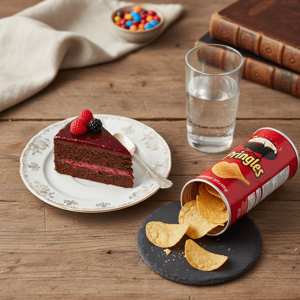 Pietūs: Pringles, Tortas ir Vanduo