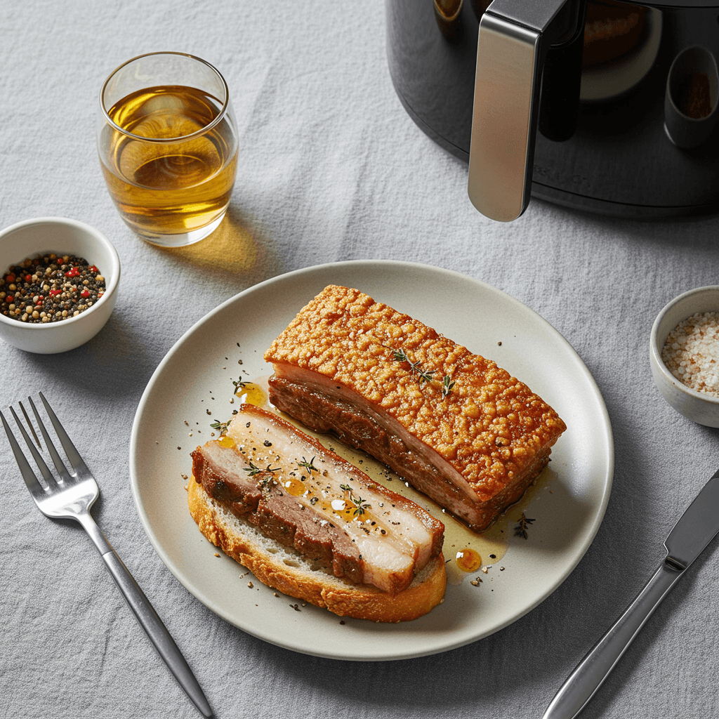 Air Fryer Crispy Pork Belly Lunch
