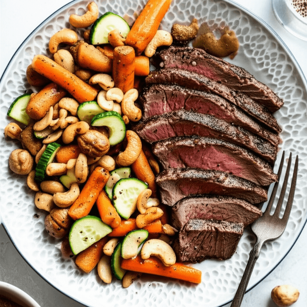 Beef Steak with Crispy Vegetables and Cashews