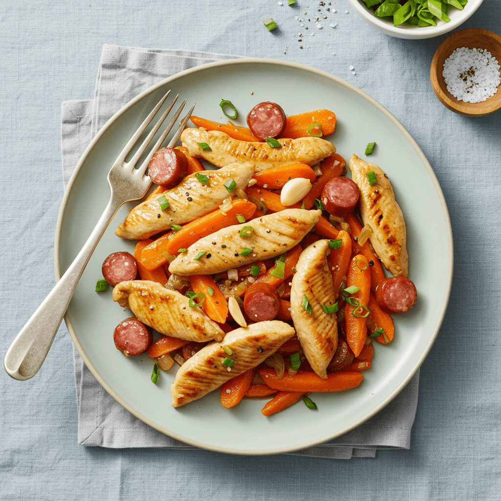 Chicken and Carrot Skillet with Savory Sausage Hint