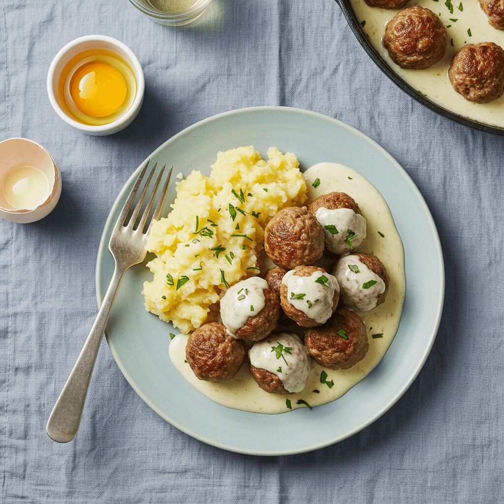 Classic Swedish Meatball Lunch with Cream Sauce