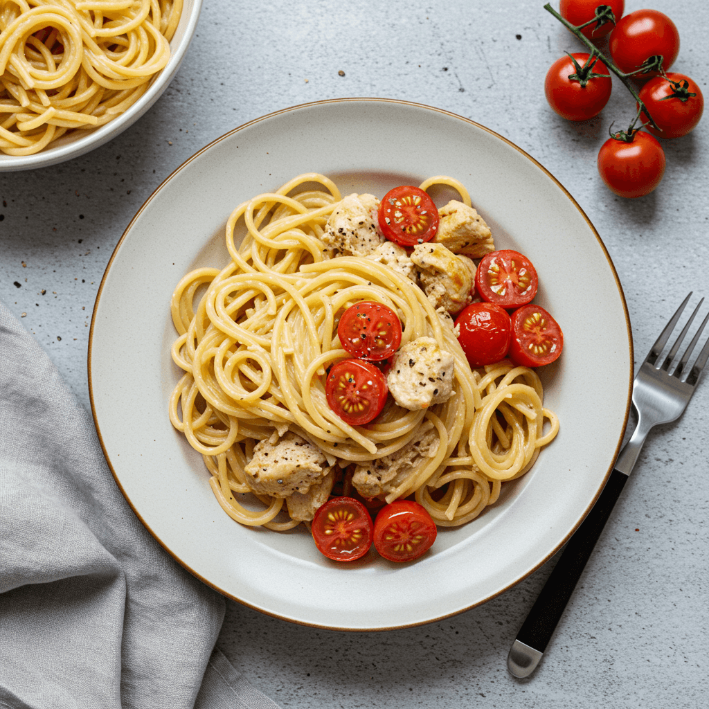 Creamy Chicken and Cherry Tomato Spaghetti Lunch