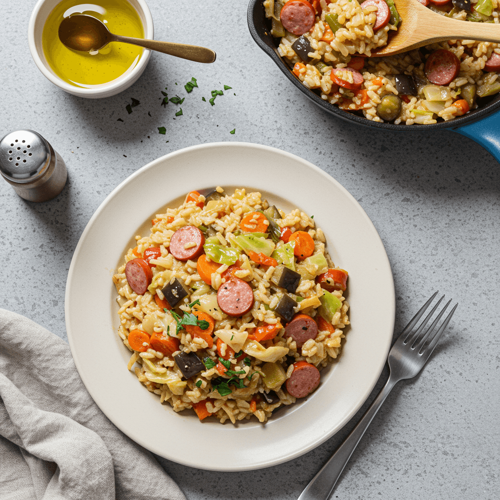 Creamy Sausage and Veggie Rice Skillet
