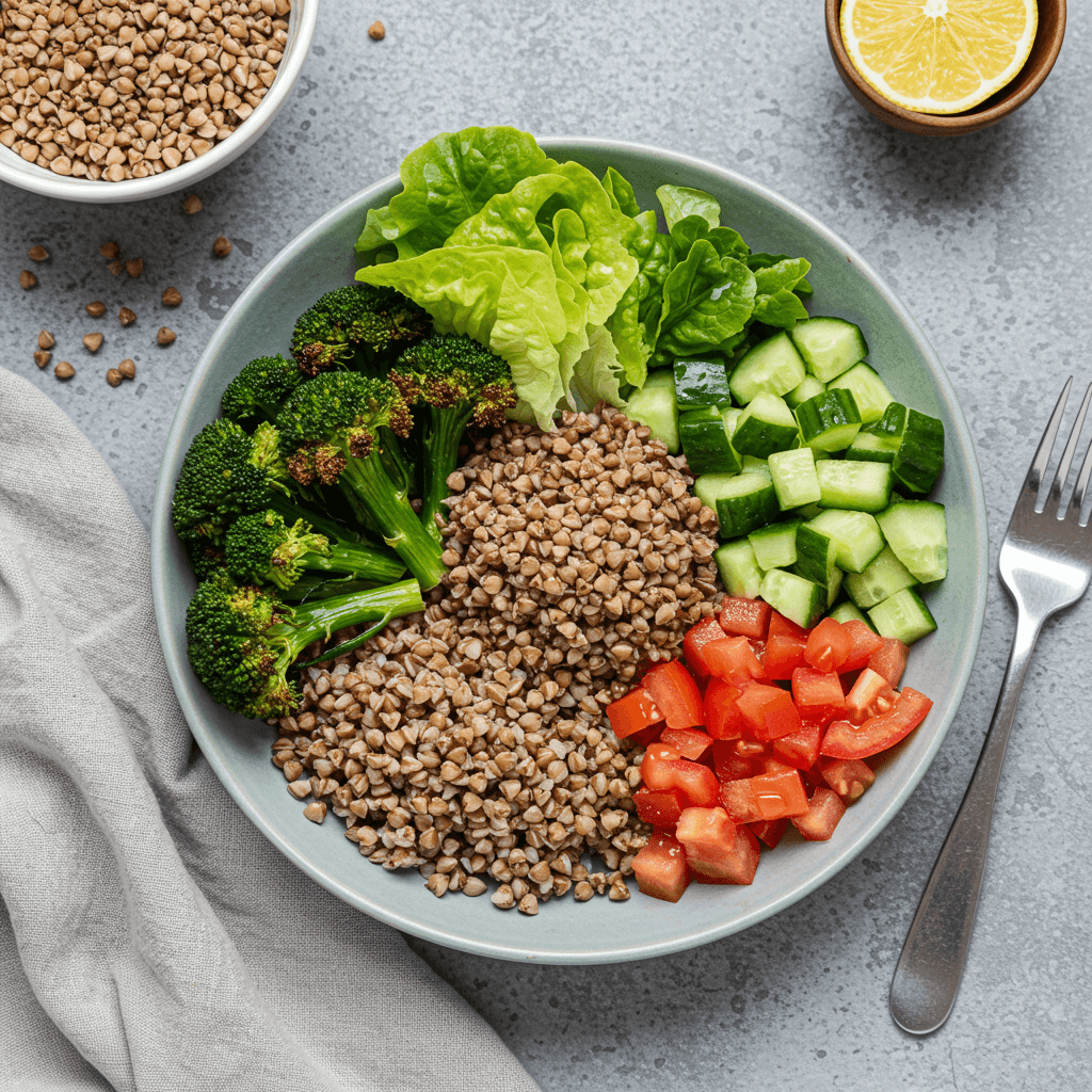 Hearty Buckwheat Bowl with Roasted Broccoli and Fresh Veggies