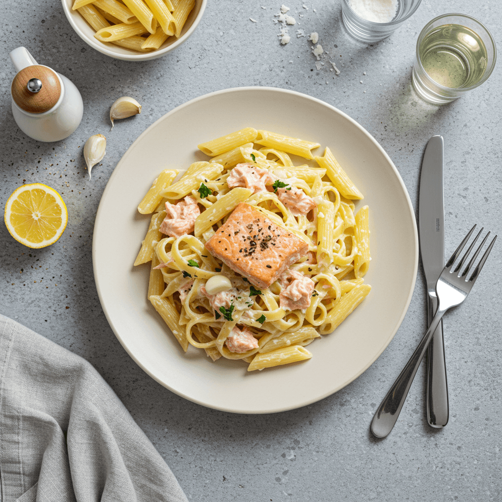 Lašišos pasta su grietinėlės padažu