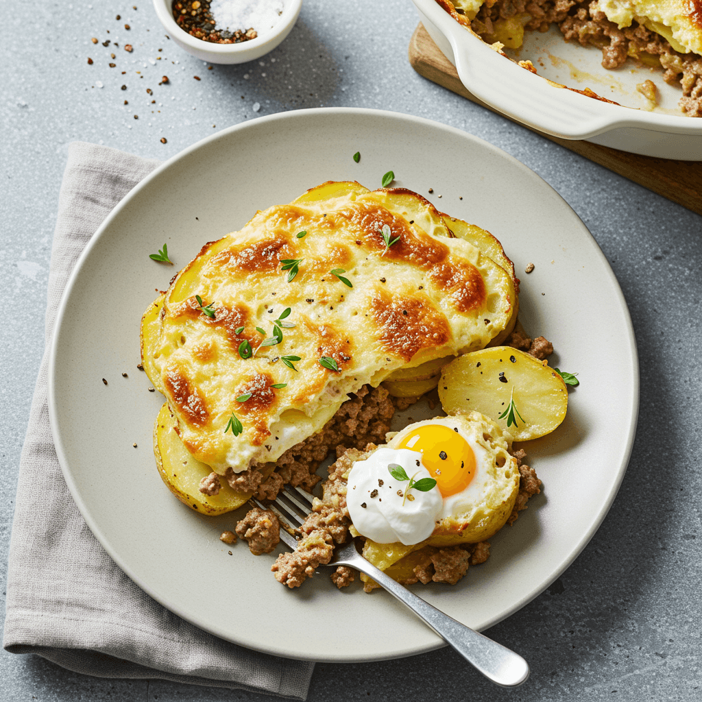 Minced Meat, Potato, and Sour Cream Bake