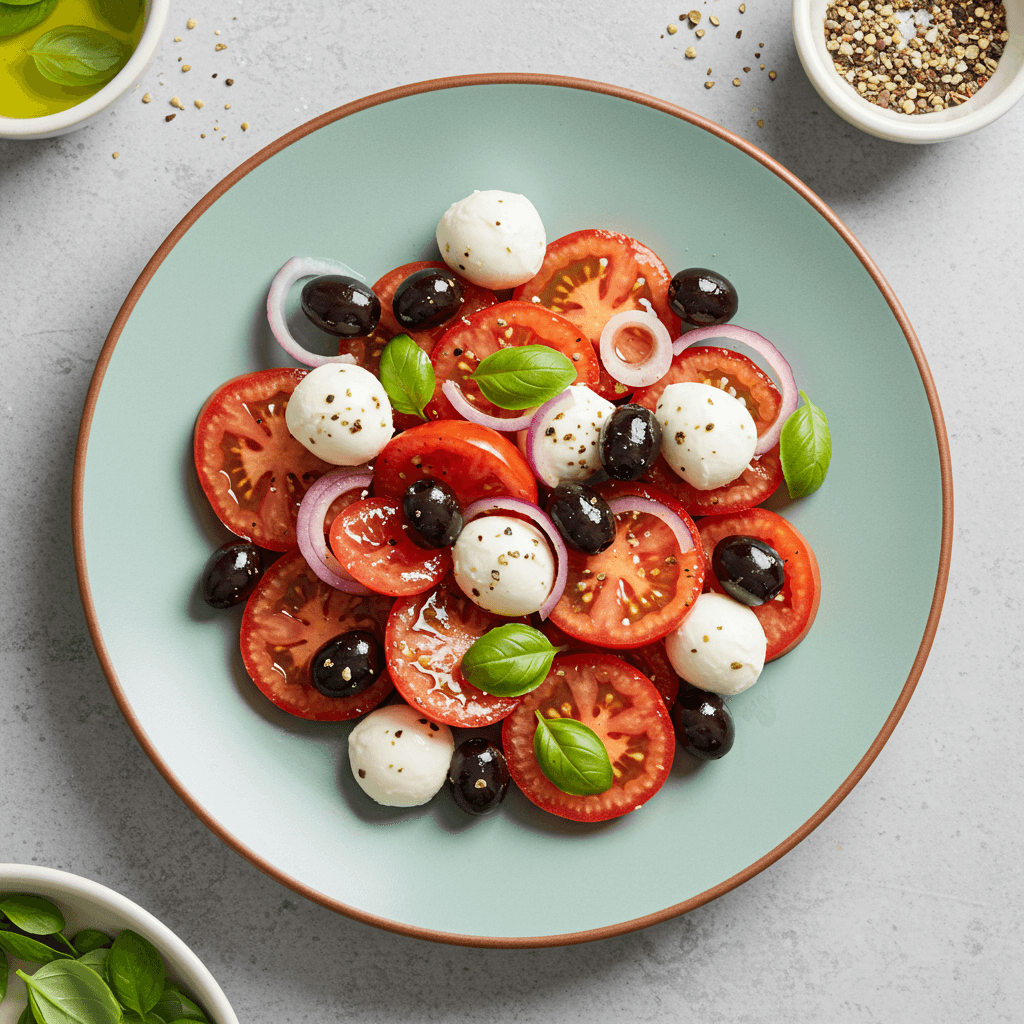 Mozzarella Tomato Olive Onion Salad