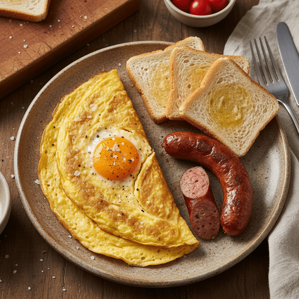 Omletas su dešrelėmis ir formine duona