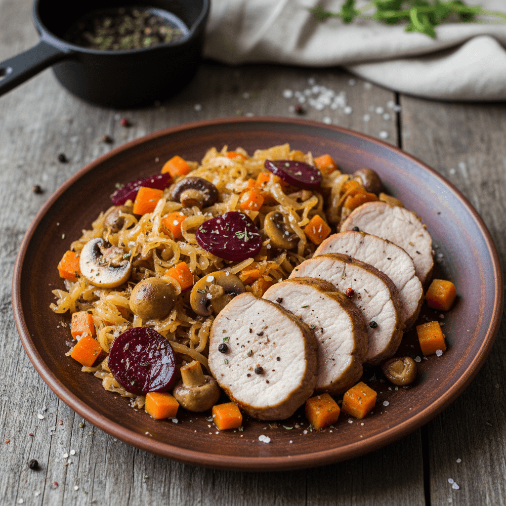 Pork Loin with Sauerkraut and Mushrooms