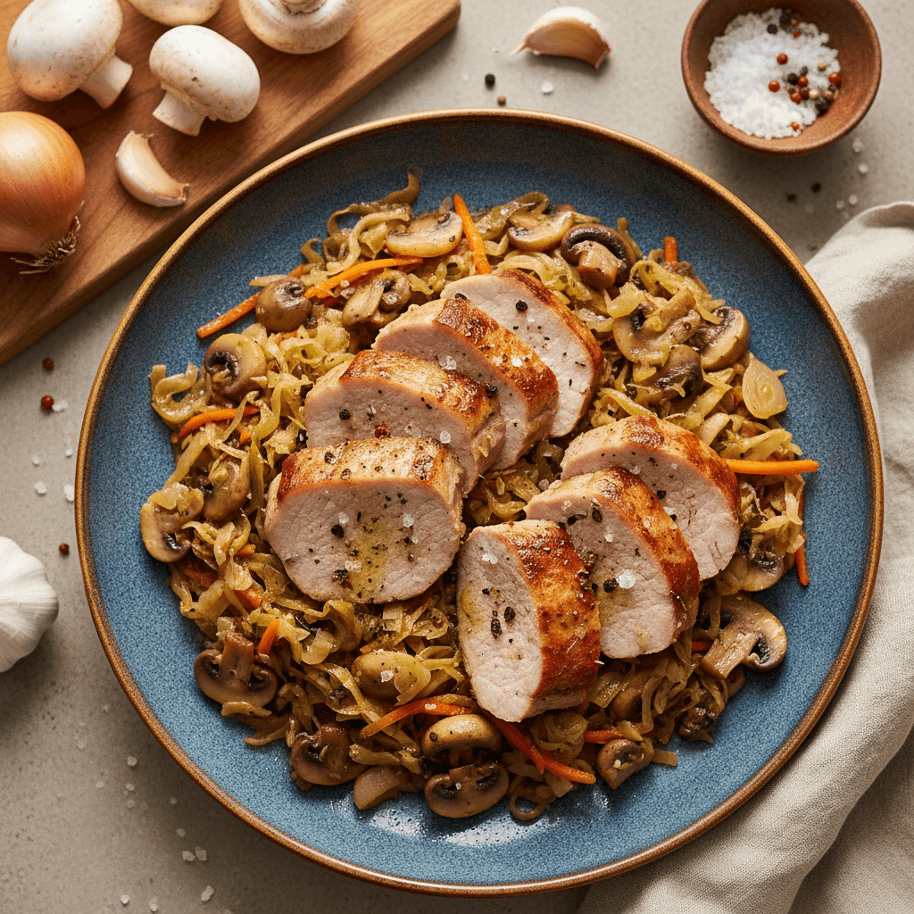 Pork Tenderloin with Sauerkraut and Mushrooms