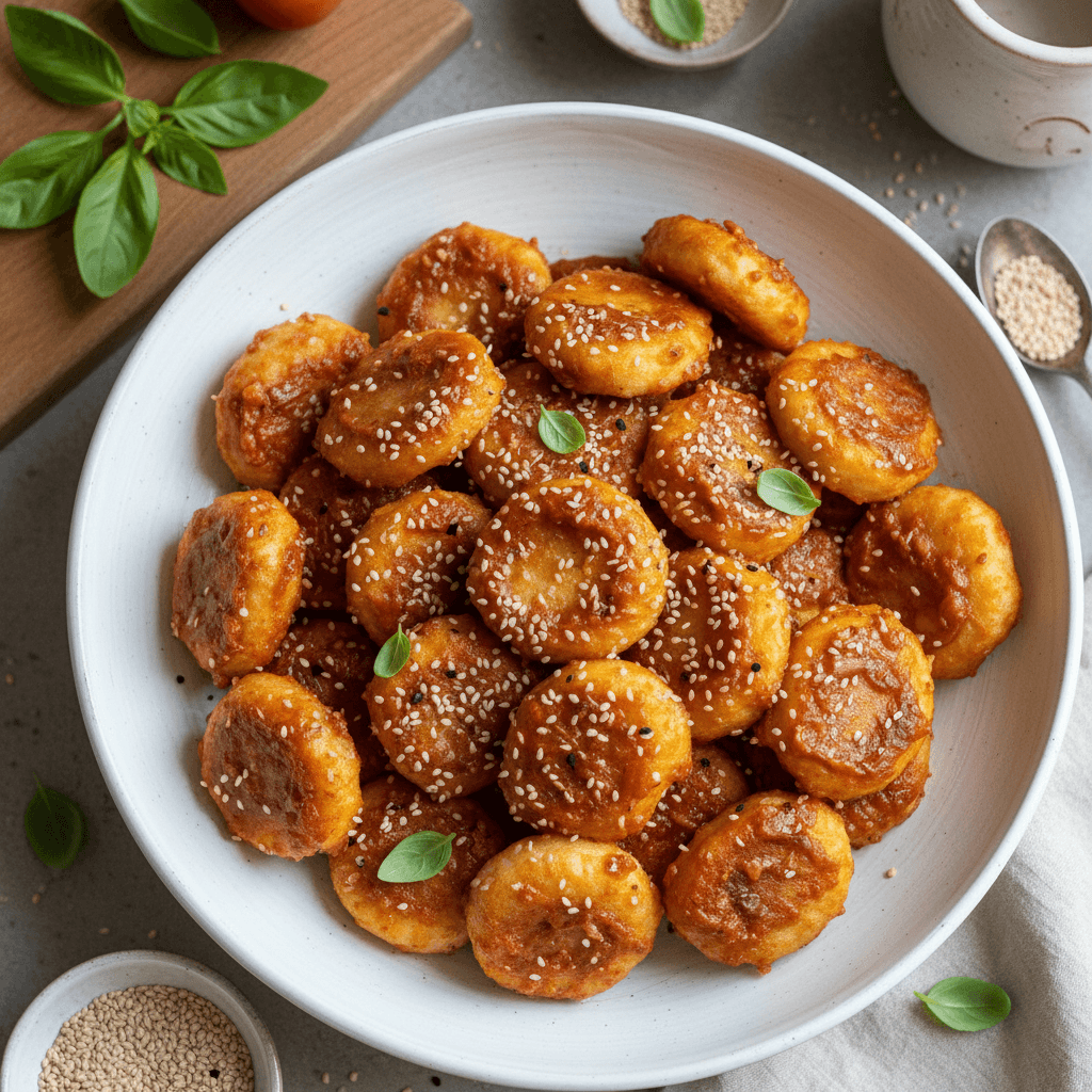 Potato Dumplings with Sesame and Tomato Sauce