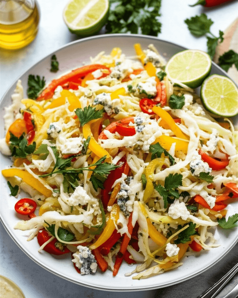 Refreshing Cabbage and Bell Pepper Salad with Cheese