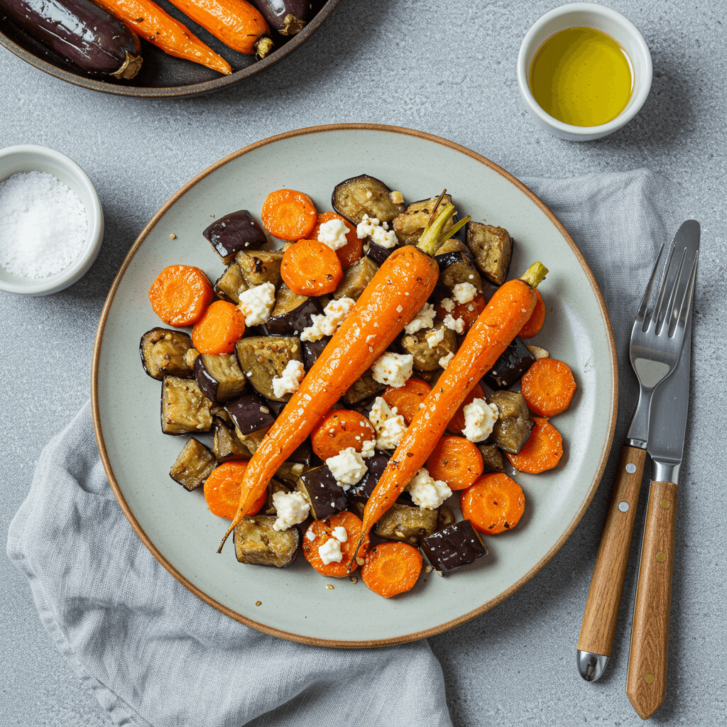 Roasted Eggplant, Carrot, Feta Medley Dinner