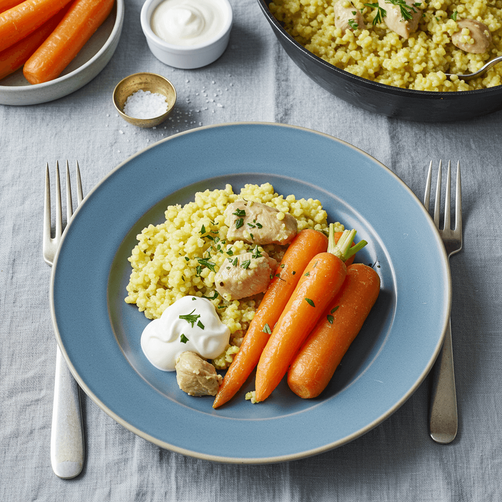 Royal Chicken and Millet with Creamy Carrots