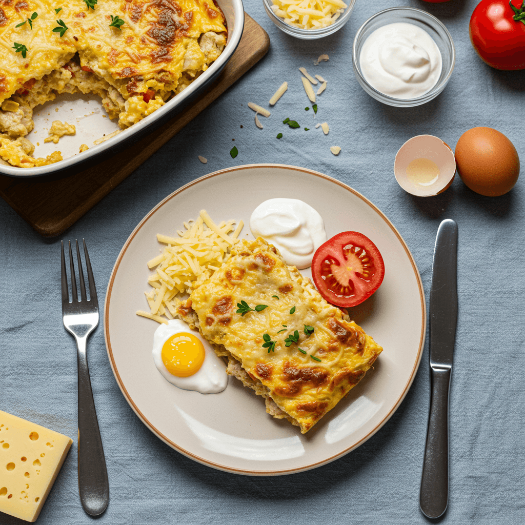 Royal Chicken Thigh Tortilla Bake with Eggs and Cheese