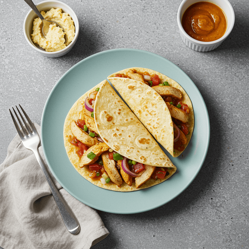 Gourmet chicken tortillas with avocado and cilantro