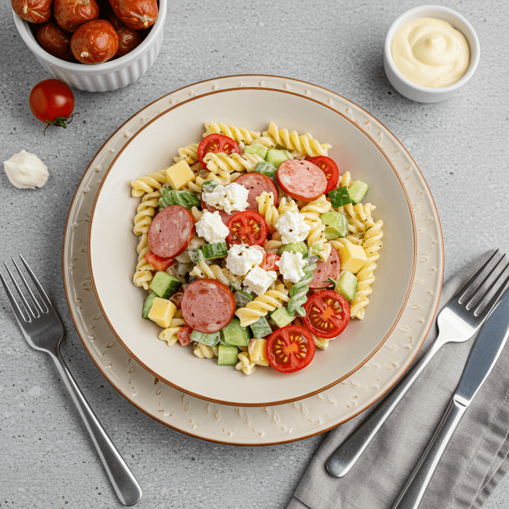 Royal Sausage and Pasta Salad with Creamy Tomato Dressing