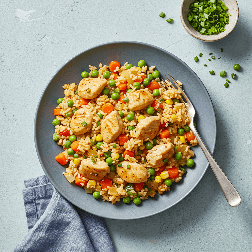 Chicken rice and vegetable skillet dinner