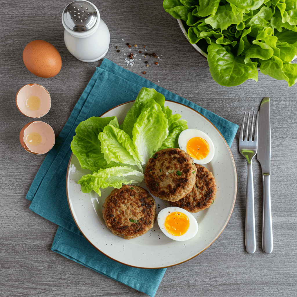 Simple Meat Patties with Fresh Lettuce Lunch