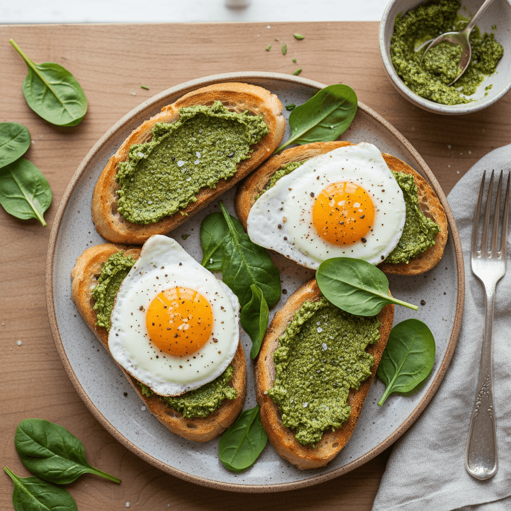 Skrebučiai su kiaušiniais ir pesto