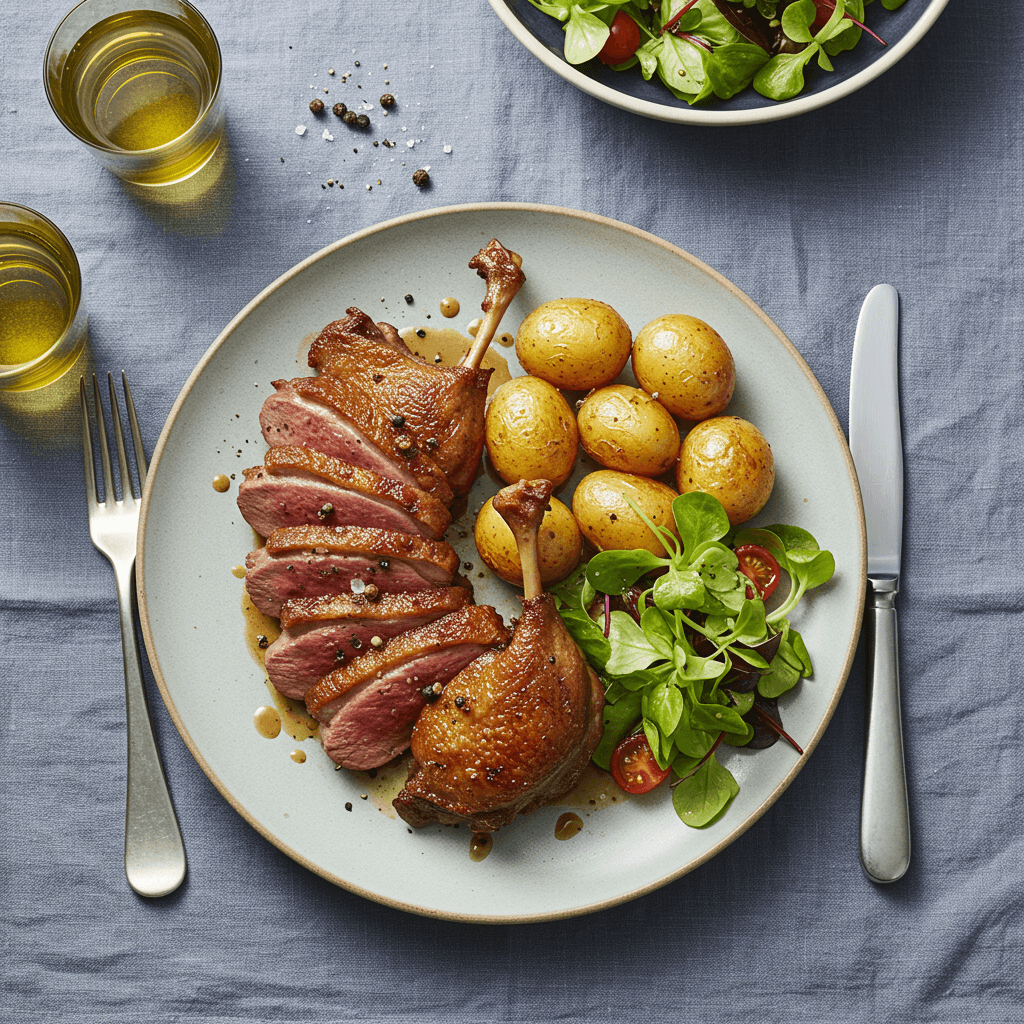 Speedy Pan-Seared Duck Quarters with Crispy Potatoes