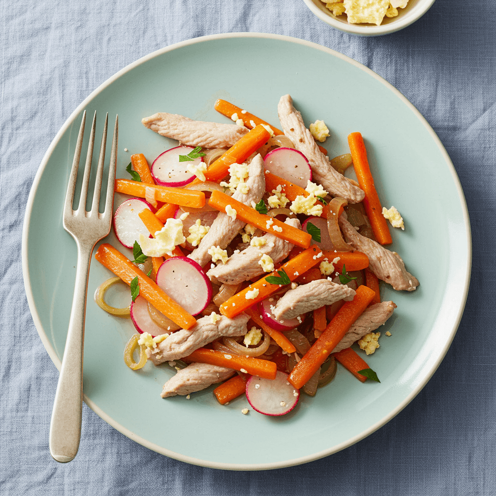 Turkey and Radish Stir-Fry with Dried Cheese