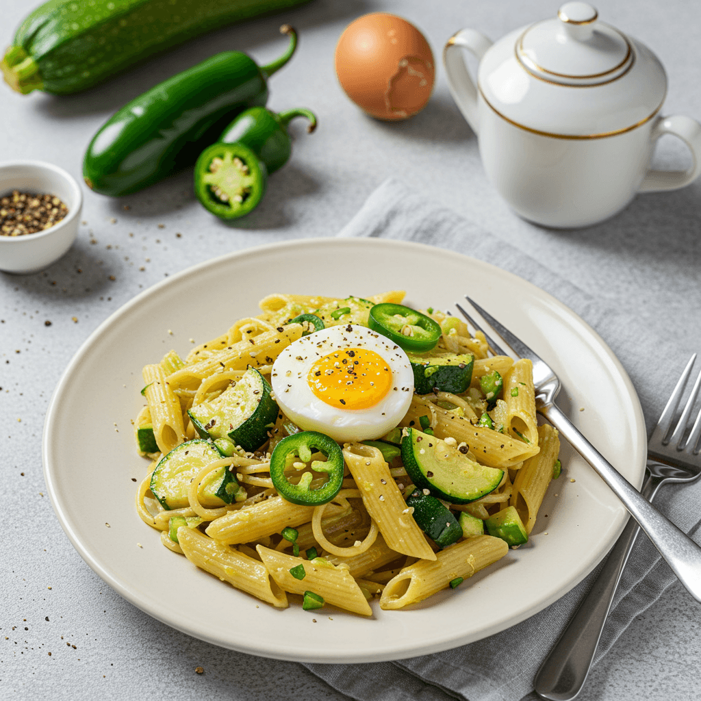 Zucchini Jalapeno Pasta with Egg